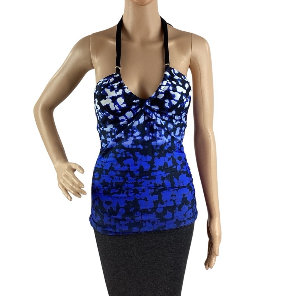 Calvin Klein Tummy Control Convertible Tankini Swim Top Blue Black Size XS